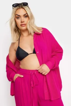 YOURS - Chemise de Plage Rose Magenta Design Uni