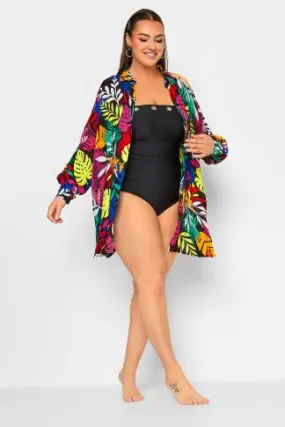 YOURS - Chemisier de Plage Noir & Multicolor Tropical