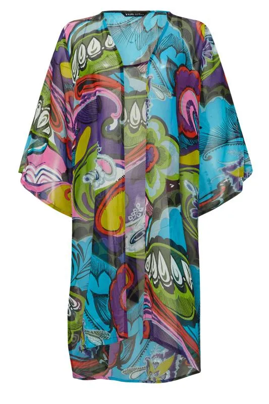 YOURS - Chemisier de Plage Violet & Bleu Design Abstrait