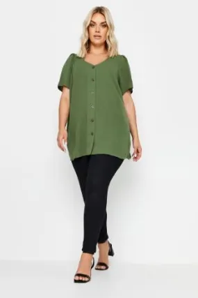 YOURS Curve Khaki Green Button Up Blouse