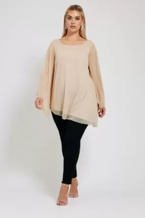 YOURS LONDON Curve Natural Brown Long Sleeve Asymmetrical Blouse