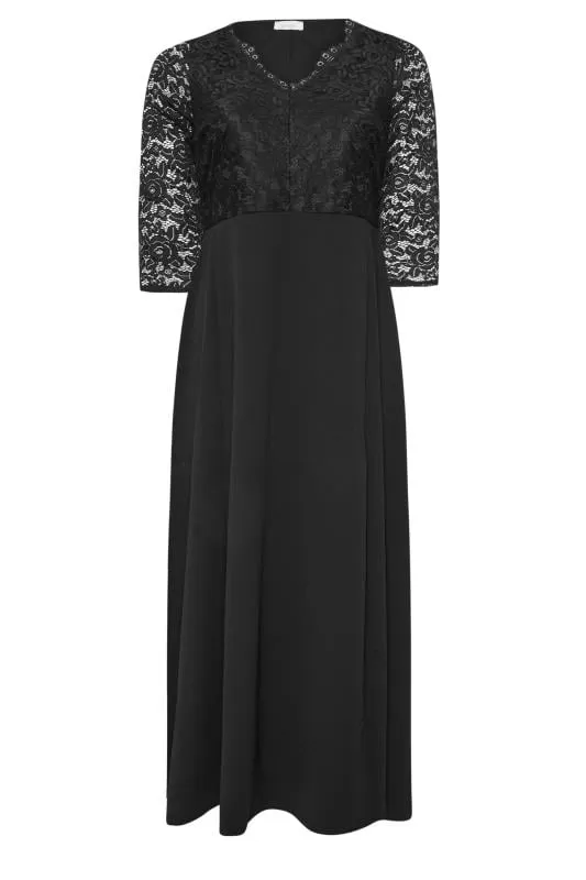 YOURS LONDON - Robe Noire Maxi Fluide & Dentelle