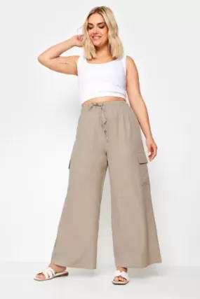 YOURS - Pantalon Marron en Lin Coupe Cargo