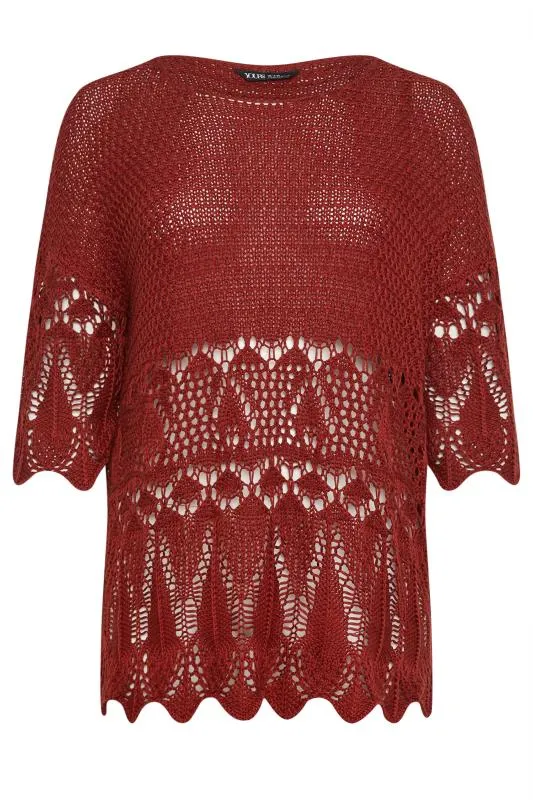 YOURS - Pull Long Rouille en Maille Design Crochet