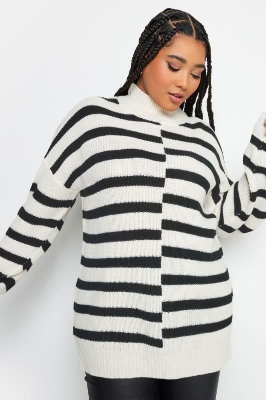 YOURS - Pull Noir & Blanc Rayures Manches Longues
