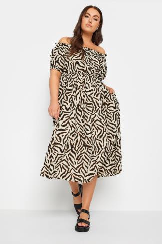 YOURS - Robe Bardot Animal Beige & Marron