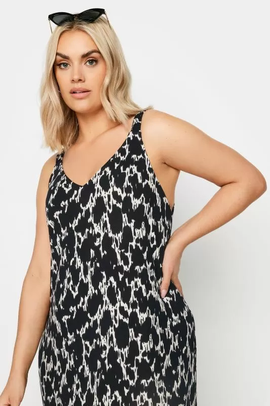 YOURS - Robe de Plage Noire Midi Design Abstrait