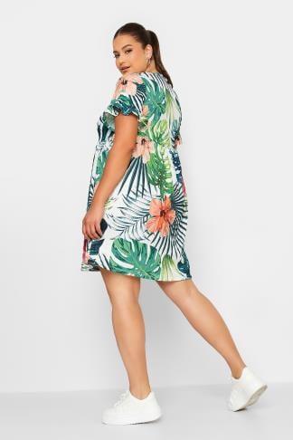 YOURS - Robe Midi Verte Blanche & Verte Floral Tropicale