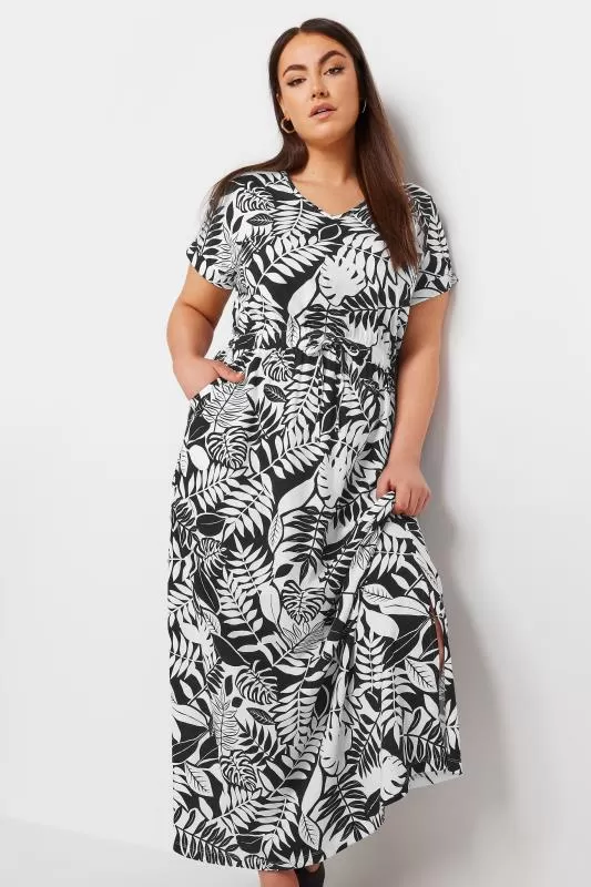 YOURS - Robe Noire Maxi Design Tropical